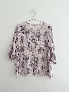 Cut Loose 100% Linen Floral Blouse | Button Front | Watercolor Print | Size M